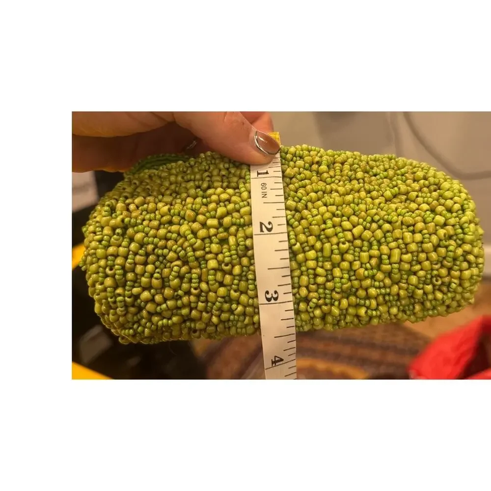 Vintage Handmade Retro Y2K Green Seed Bead Wristlet Clutch - OS